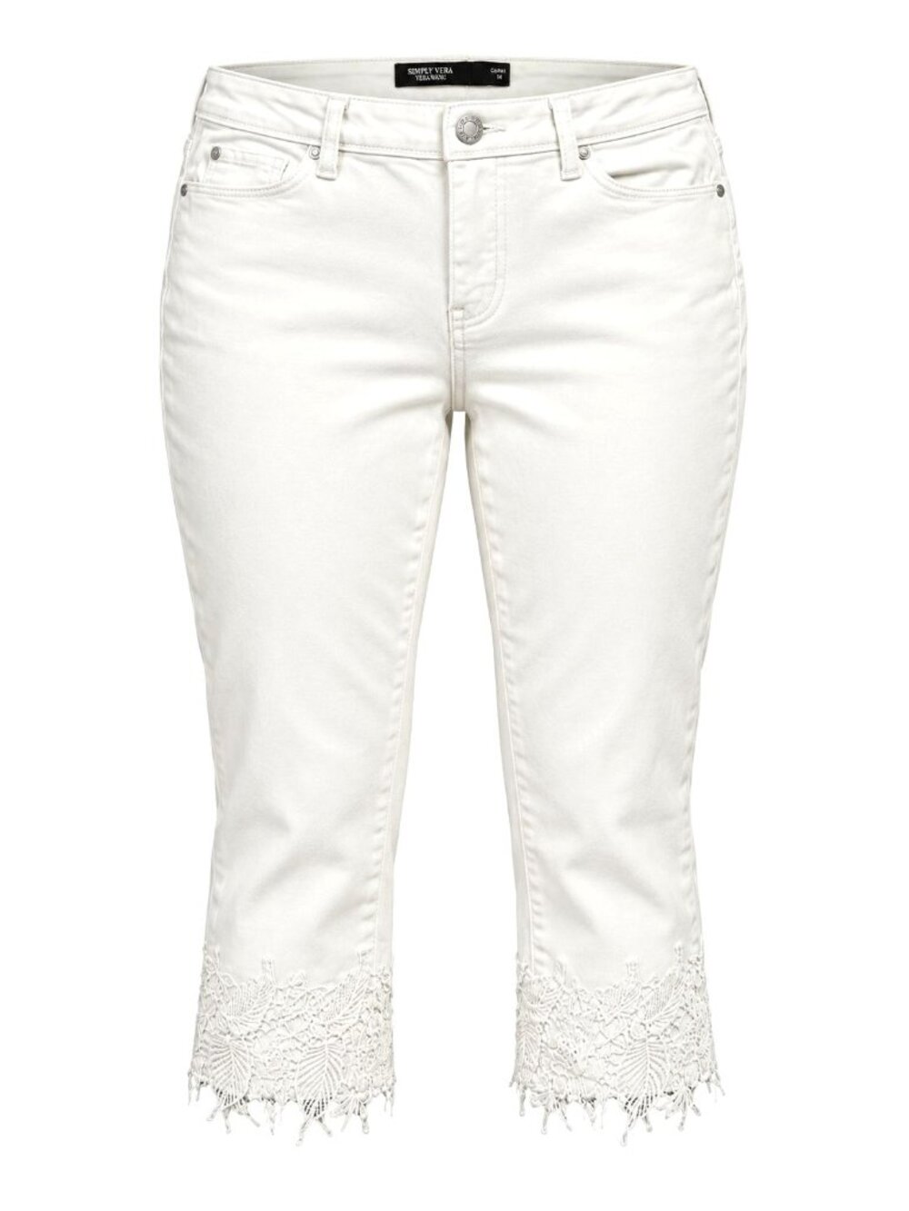 Simply Vera Vera Wang White Capri Pants Size 14 Lace Hem Mid Rise Casual Style